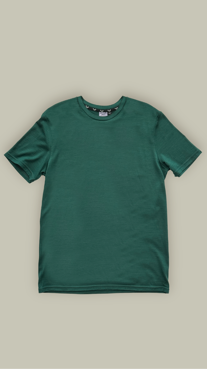 Men's Crew Short Sleeve T-shirt - 100% Merino Wool, Pine Green