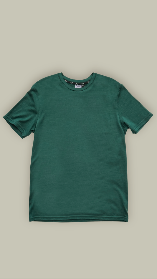 Men's Crew Short Sleeve T-shirt - 100% Merino Wool, Pine Green