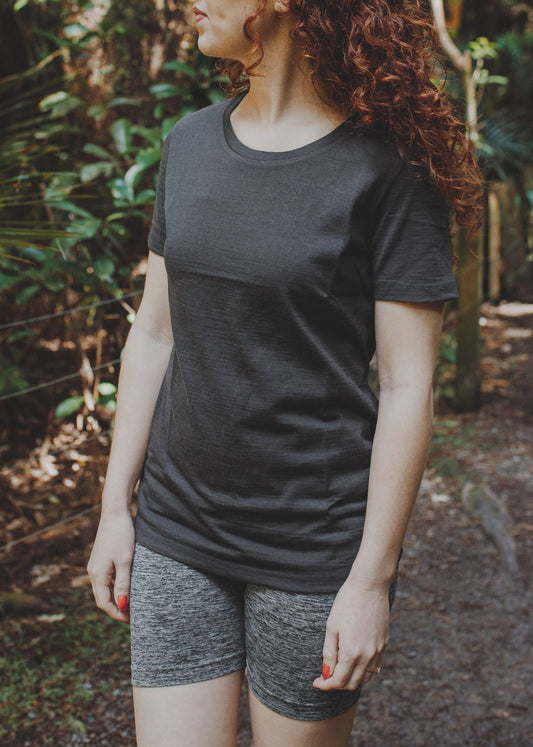Women's Crew T-Shirt - 100% Merino Wool, Smoky Grey