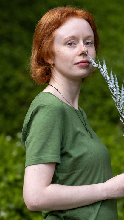 Women's Crew T-Shirt - Merino Blend 180gsm, Moss Green
