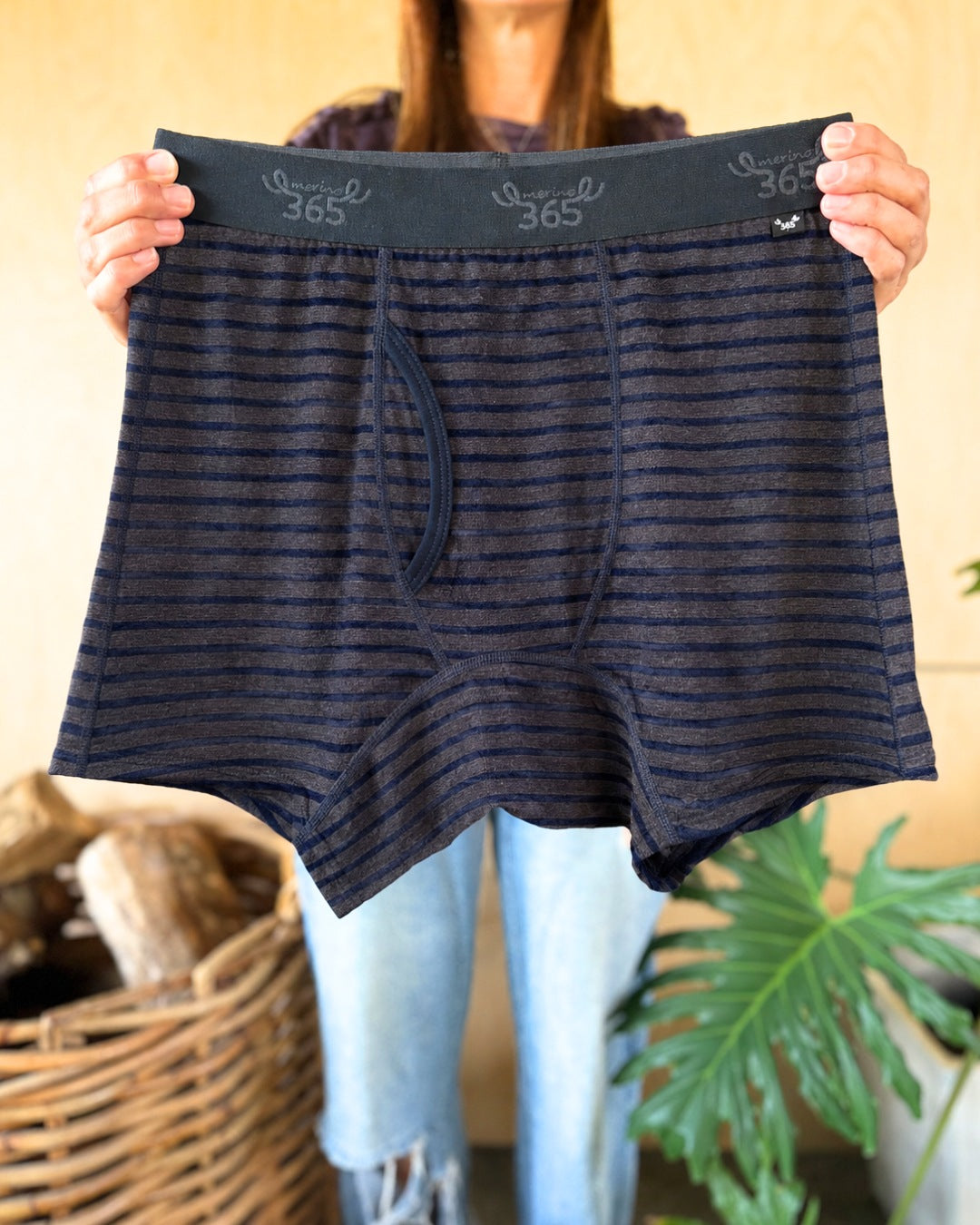 Men's Boxer Brief - 100% Merino Wool, Navy Stripe