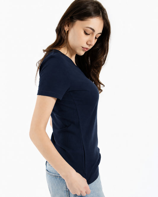 Women's V-Neck T-Shirt - 100% Merino Wool, Navy