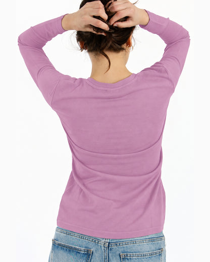 Women's V-Neck Long Sleeve - 100% Merino Wool, Orchid