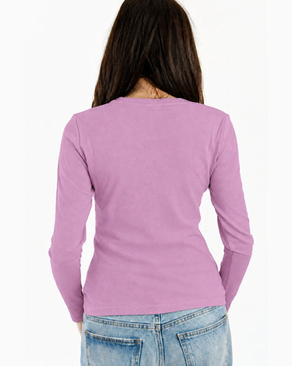 Women's V-Neck Long Sleeve - 100% Merino Wool, Orchid