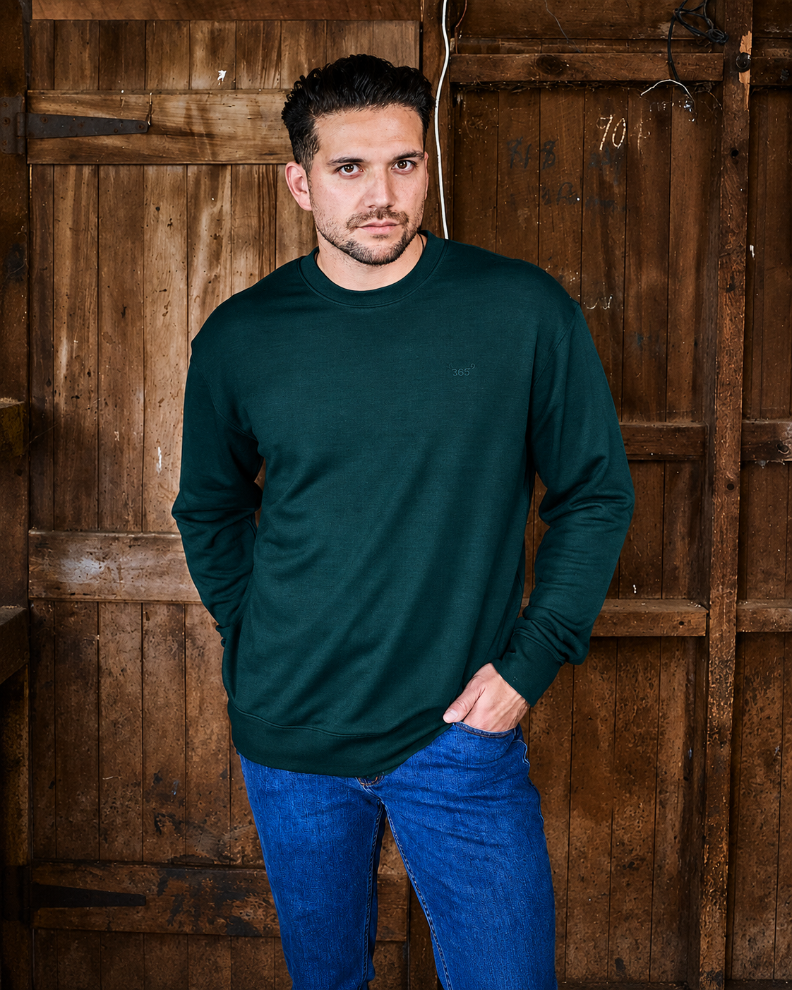 Men's Crew Sweatshirt - 100% Merino Wool, Pine Green