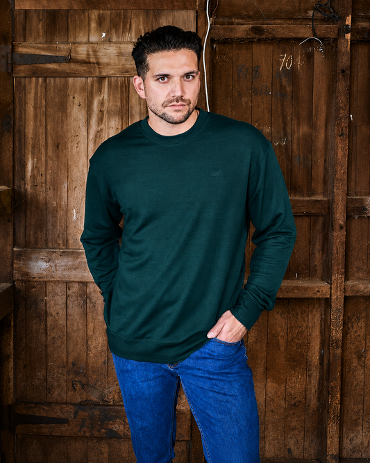 Men's Crew Sweatshirt - 100% Merino Wool, Pine Green
