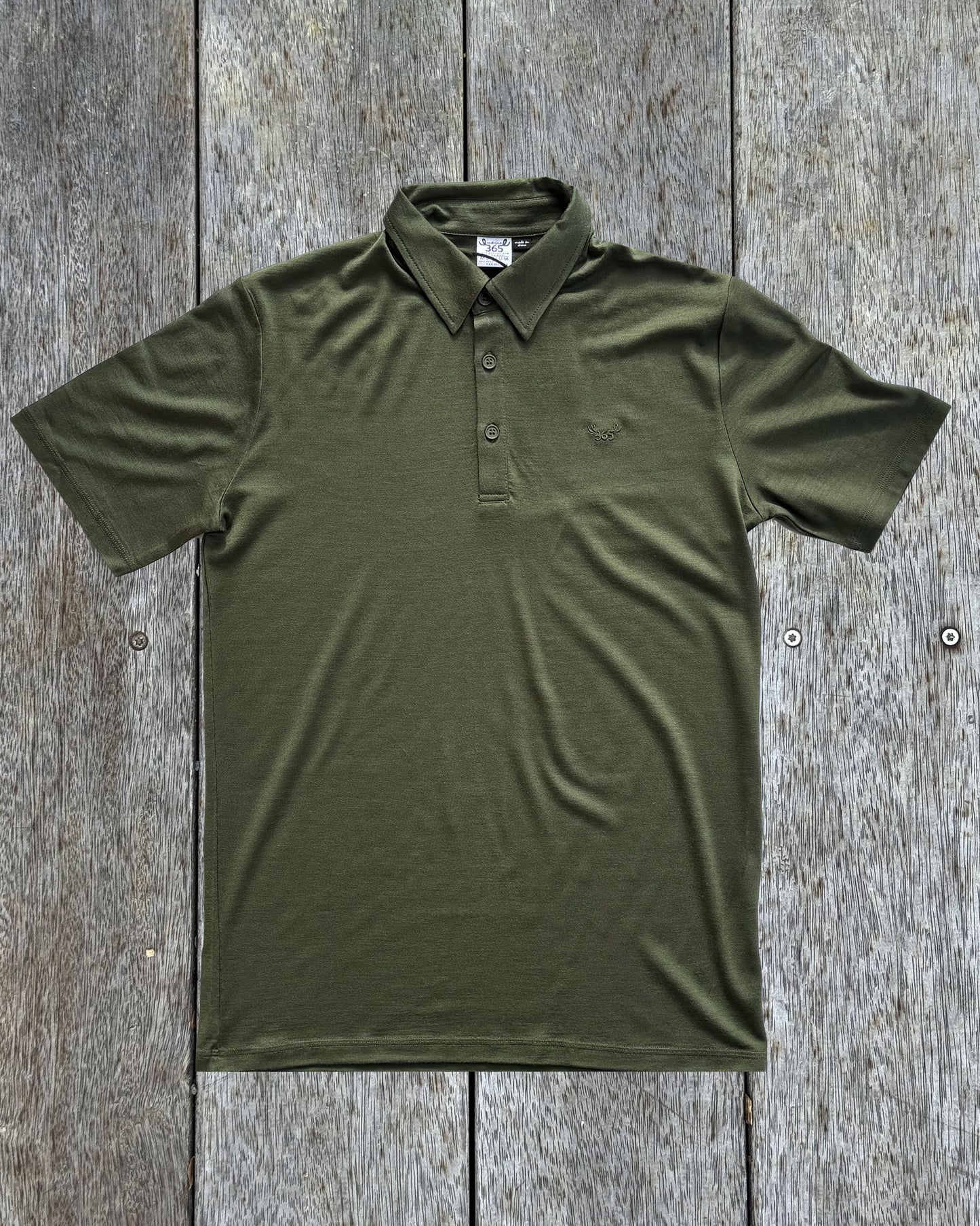 Men's Polo - 100% Merino Wool, Khaki Green