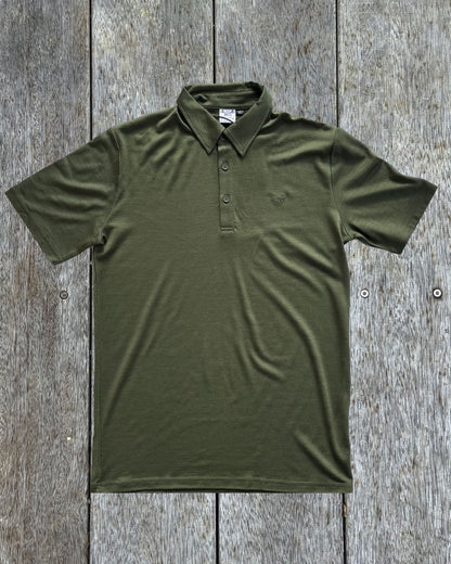 Men's Polo - 100% Merino Wool, Khaki Green