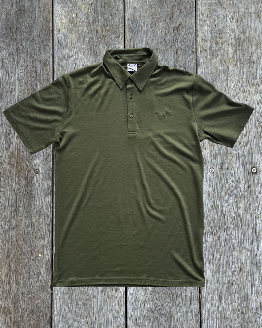 Men's Polo - 100% Merino Wool, Khaki Green