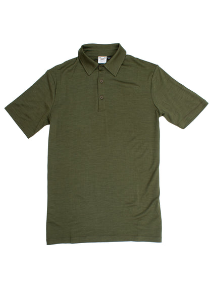 Men's Polo - 100% Merino Wool, Khaki Green