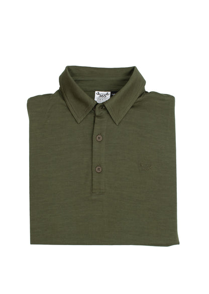 Men's Polo - 100% Merino Wool, Khaki Green