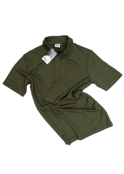 Men's Polo - 100% Merino Wool, Khaki Green