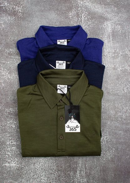 Men's Polo - 100% Merino Wool, Khaki Green