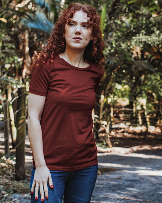Women's Crew T-Shirt - 100% Merino Wool, Red Clay