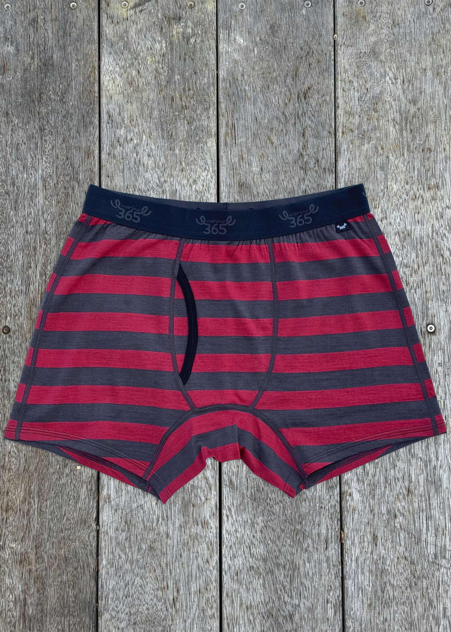 Men's Boxer Brief - 100% Merino Wool, Red Charcoal Stripe