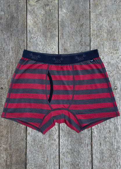 Men's Boxer Brief - 100% Merino Wool, Red Charcoal Stripe