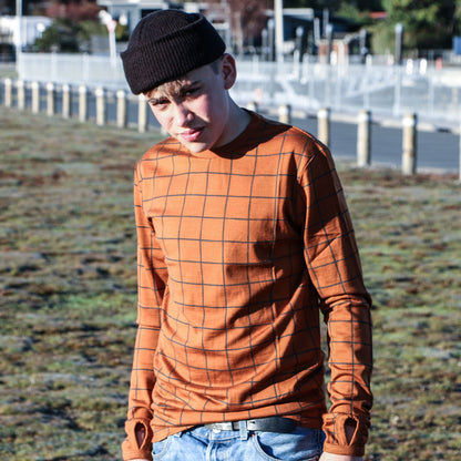 Merino 365 OG Long Sleeve with Thumbloops Top, Rust Check