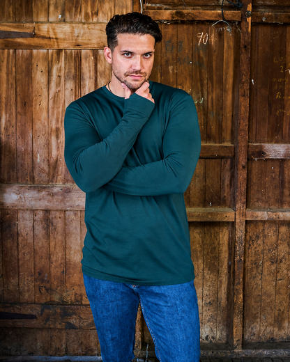 Men's Standard Long Sleeve - 100% Merino Wool, Pine Green