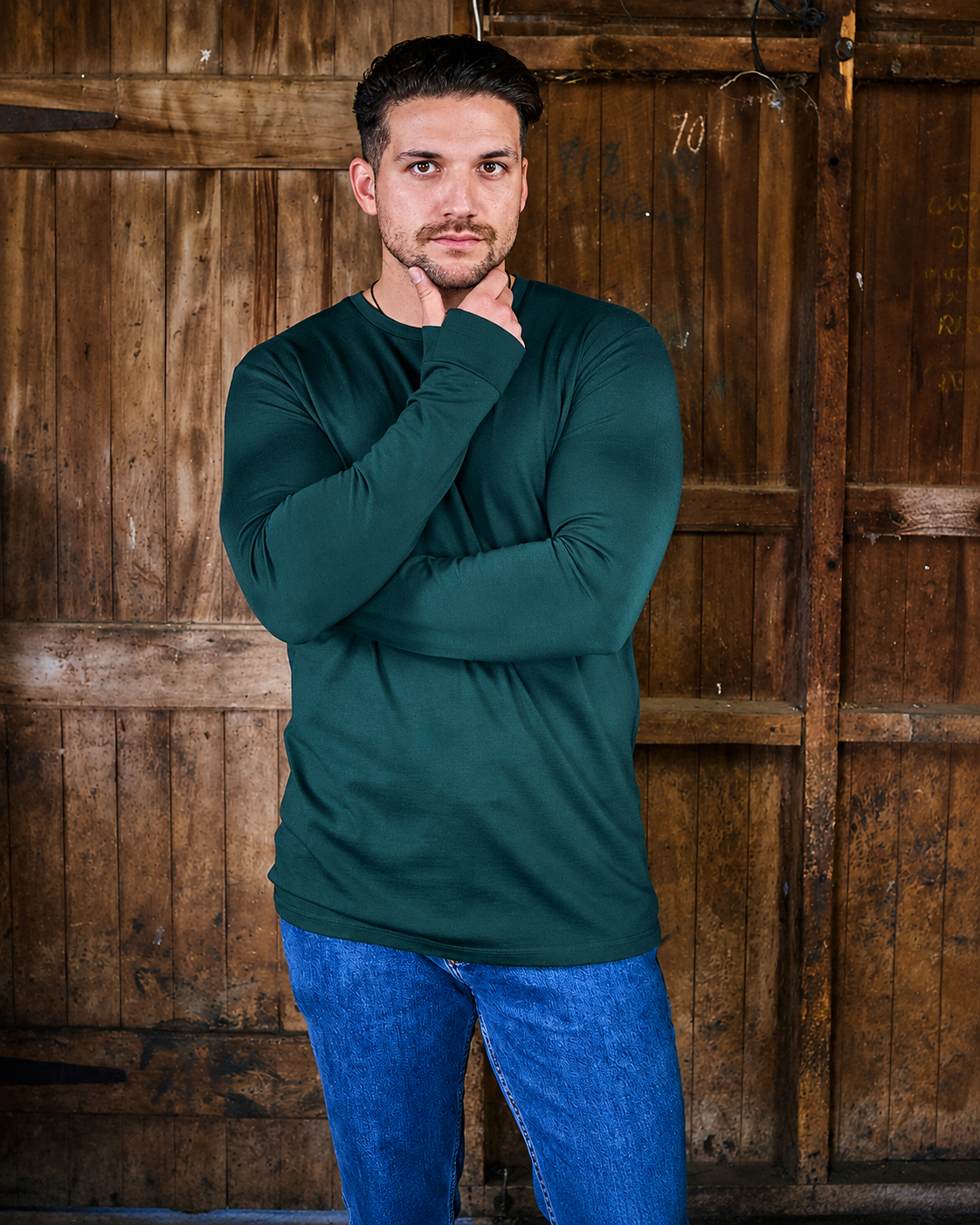 Men's Standard Long Sleeve - 100% Merino Wool, Pine Green