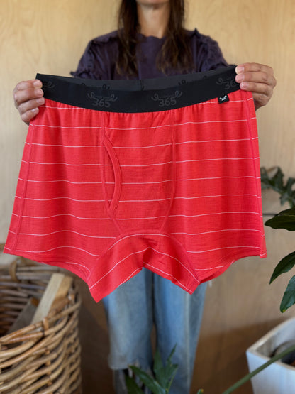 Men's Boxer Brief - 100% Merino Wool, Tangerine Stripe