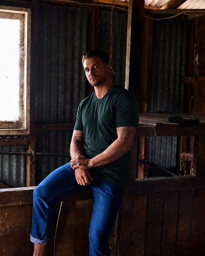 Men’s V-Neck T-shirt – 100% Merino Wool, Balsam