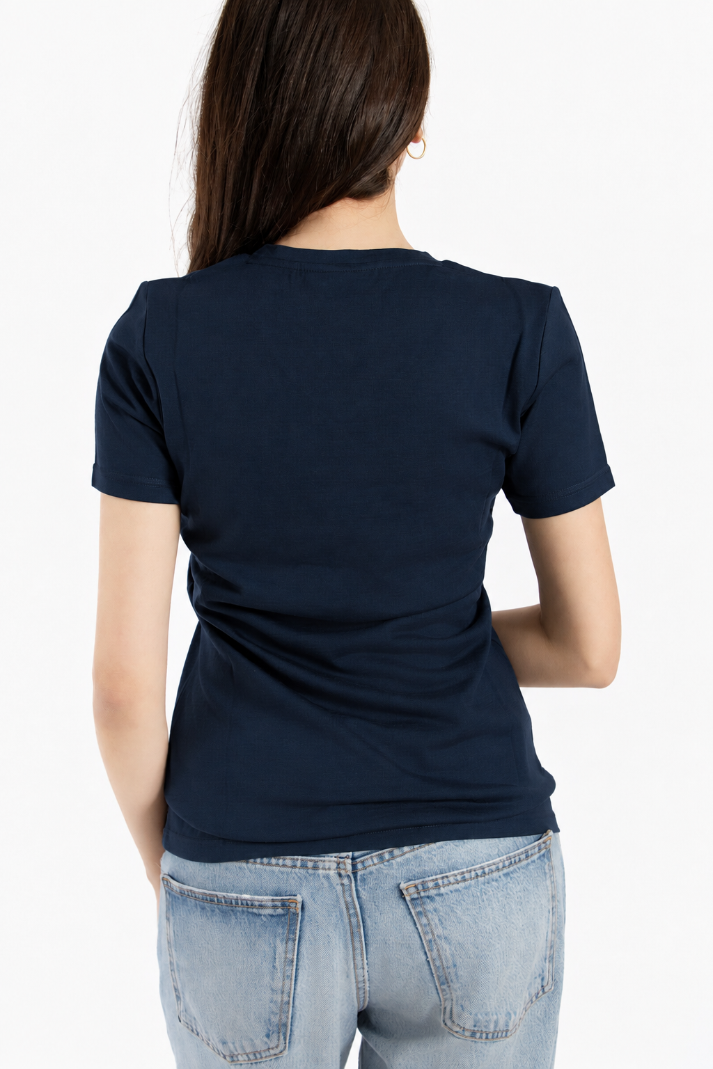 Women's V-Neck T-Shirt - 98% Merino Wool, Navy