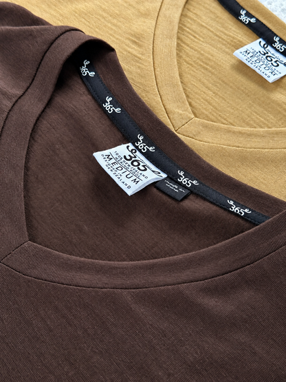 Men’s V-Neck T-shirt – 100% Merino Wool, Espresso