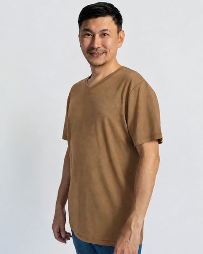 Men’s V-Neck T-shirt – 100% Merino Wool, Sand