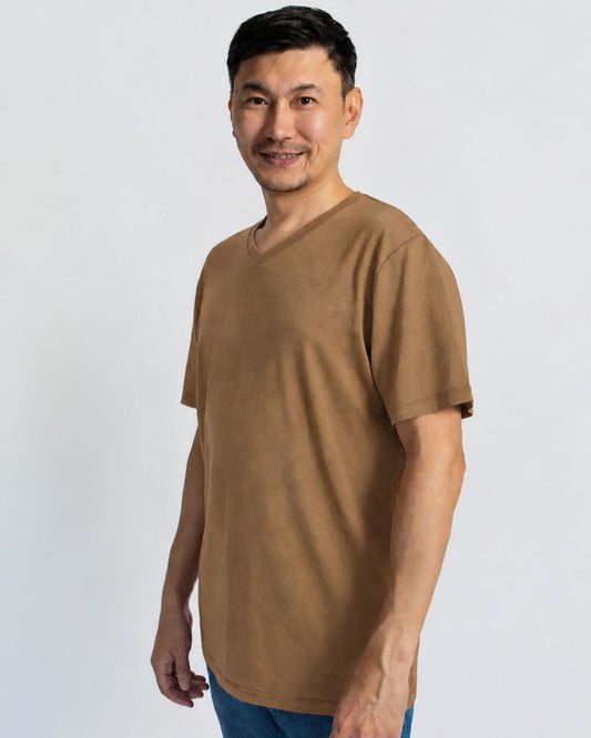 Men’s V-Neck T-shirt – 100% Merino Wool, Sand