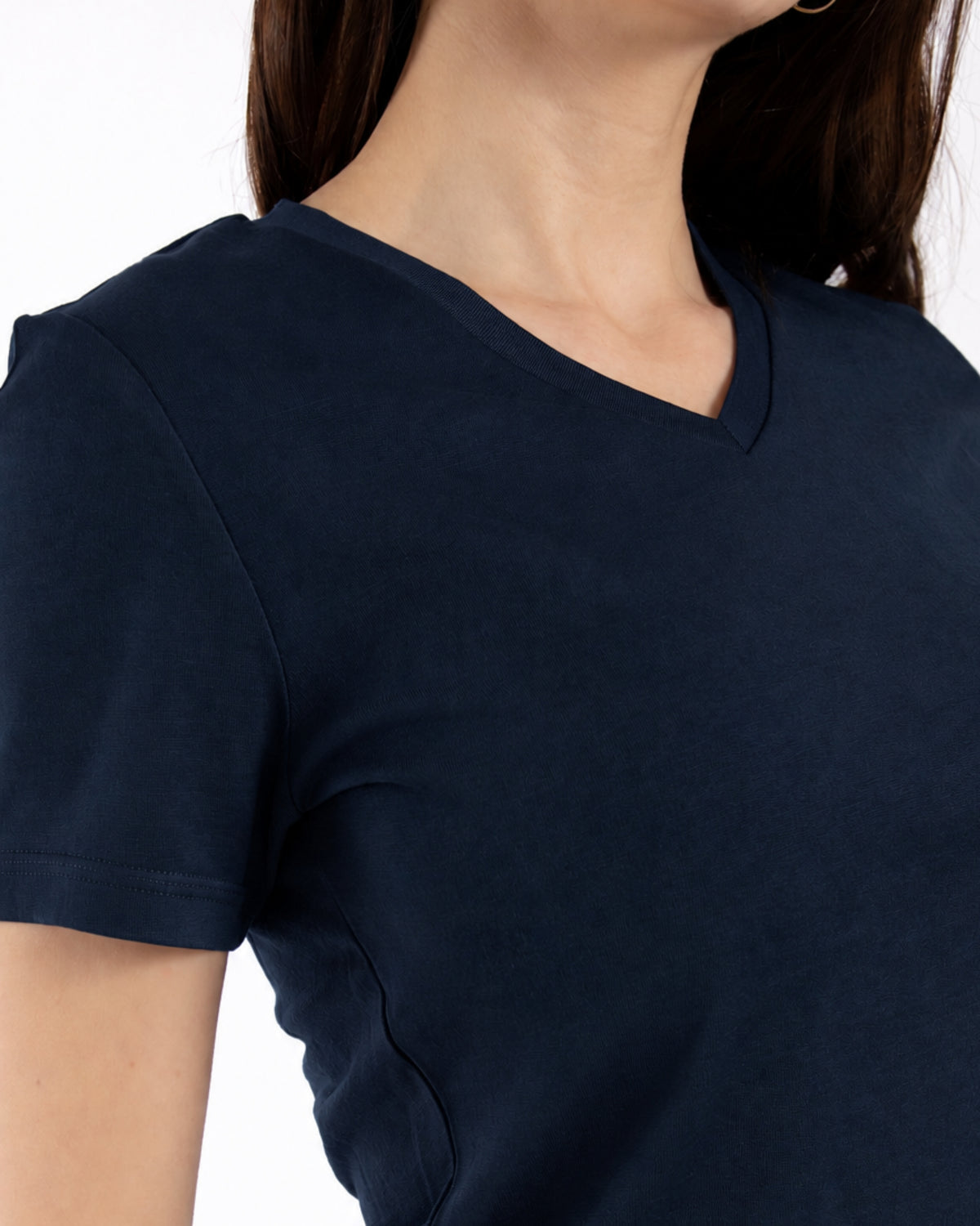 Women's V-Neck T-Shirt - 98% Merino Wool, Navy