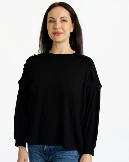 Women's Eden Frill Top - 100% Merino Wool, Black