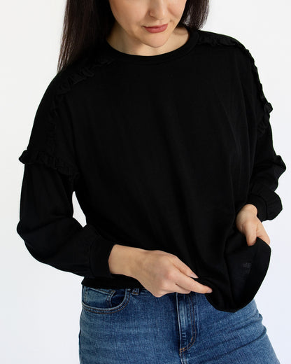 Women's Eden Frill Top - 100% Merino Wool, Black