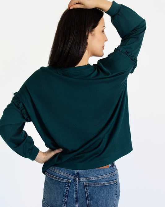 Women's Eden Frill Top - 100% Merino Wool, Pine