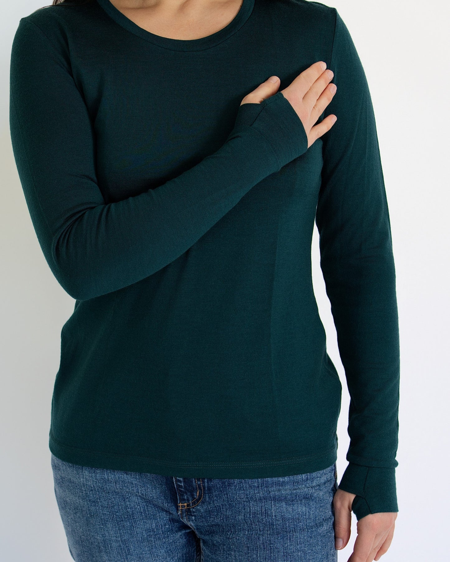 Women's Standard Long Sleeve - 100% Merino Wool, Pine Green