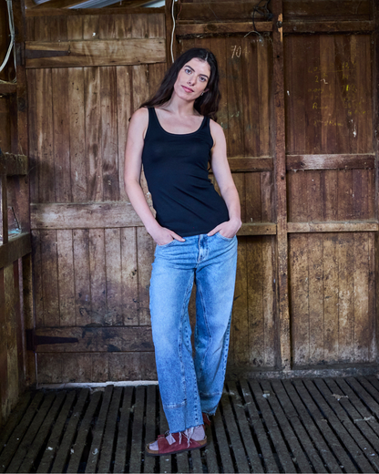 Women's Scoop Neck Tank Top - 100% Merino Wool, Black