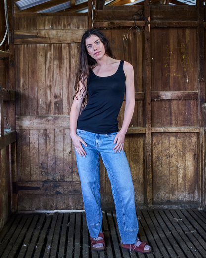 Women's Scoop Neck Tank Top - 100% Merino Wool, Black