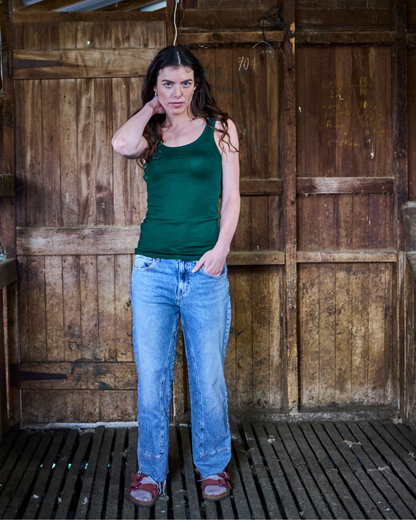 Women's Scoop Neck Tank Top - 100% Merino Wool, Pine Green