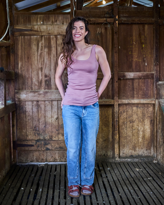 Women's Scoop Neck Tank Top - 100% Merino Wool, Rose