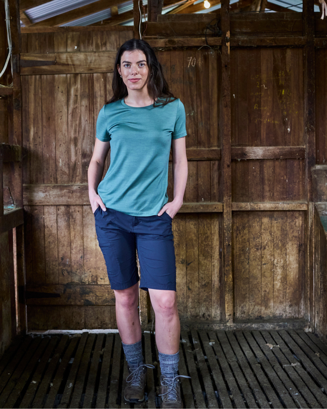 Fern green merino wool crew-neck tee — relaxed women's fit in a fresh, earthy tone from Merino 365.