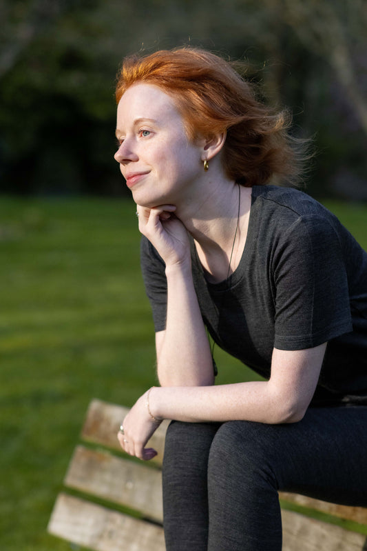 Women's Crew T-Shirt - 100% Merino Wool, Slate Grey