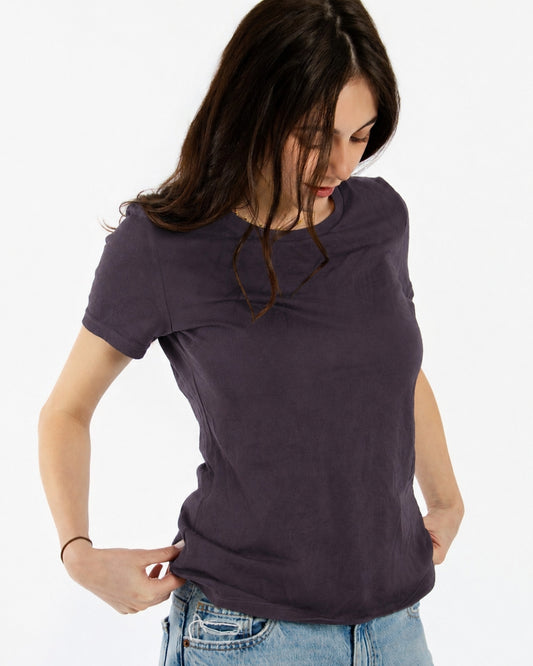 Women's Crew T-Shirt - 100% Merino Wool, Dark Purple