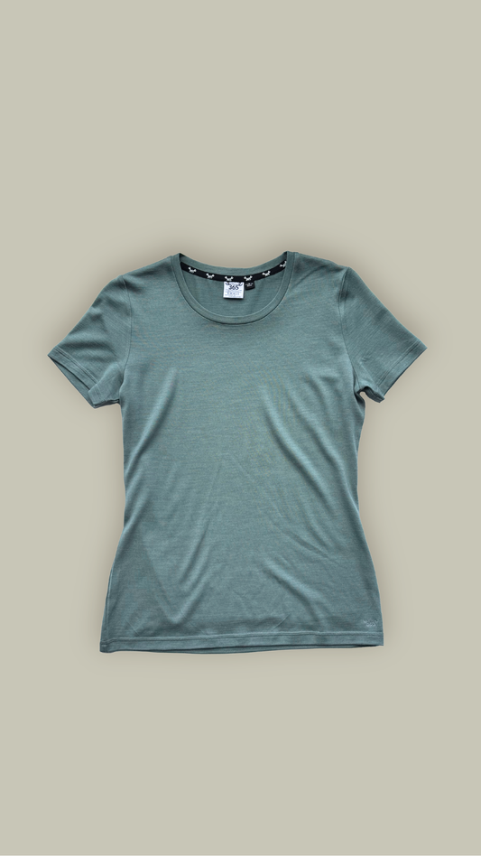 Women's Crew T-Shirt - 100% Merino Wool, Fern Green