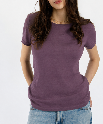 Women's Crew T-Shirt - 100% Merino Wool, Plum