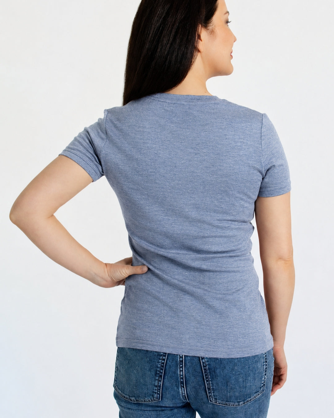 Women's V Neck T-Shirt - 100% Merino Wool, Blue Marle