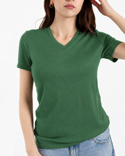 Women's V-Neck T-Shirt - 100% Merino Wool, Comfrey