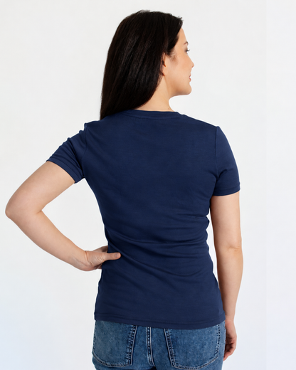 Women's V-Neck T-Shirt - 100% Merino Wool, Navy [PREORDER]