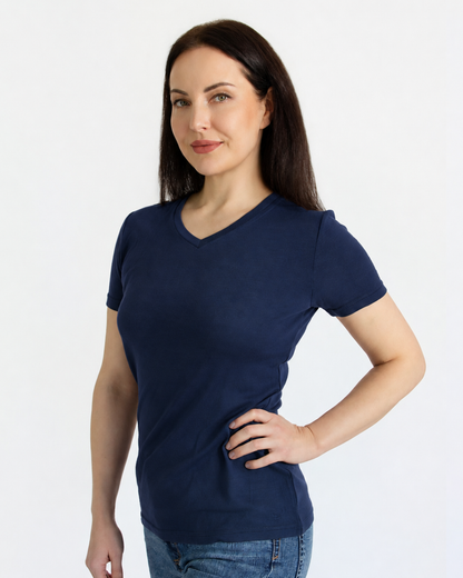 Women's V-Neck T-Shirt - 100% Merino Wool, Navy [PREORDER]