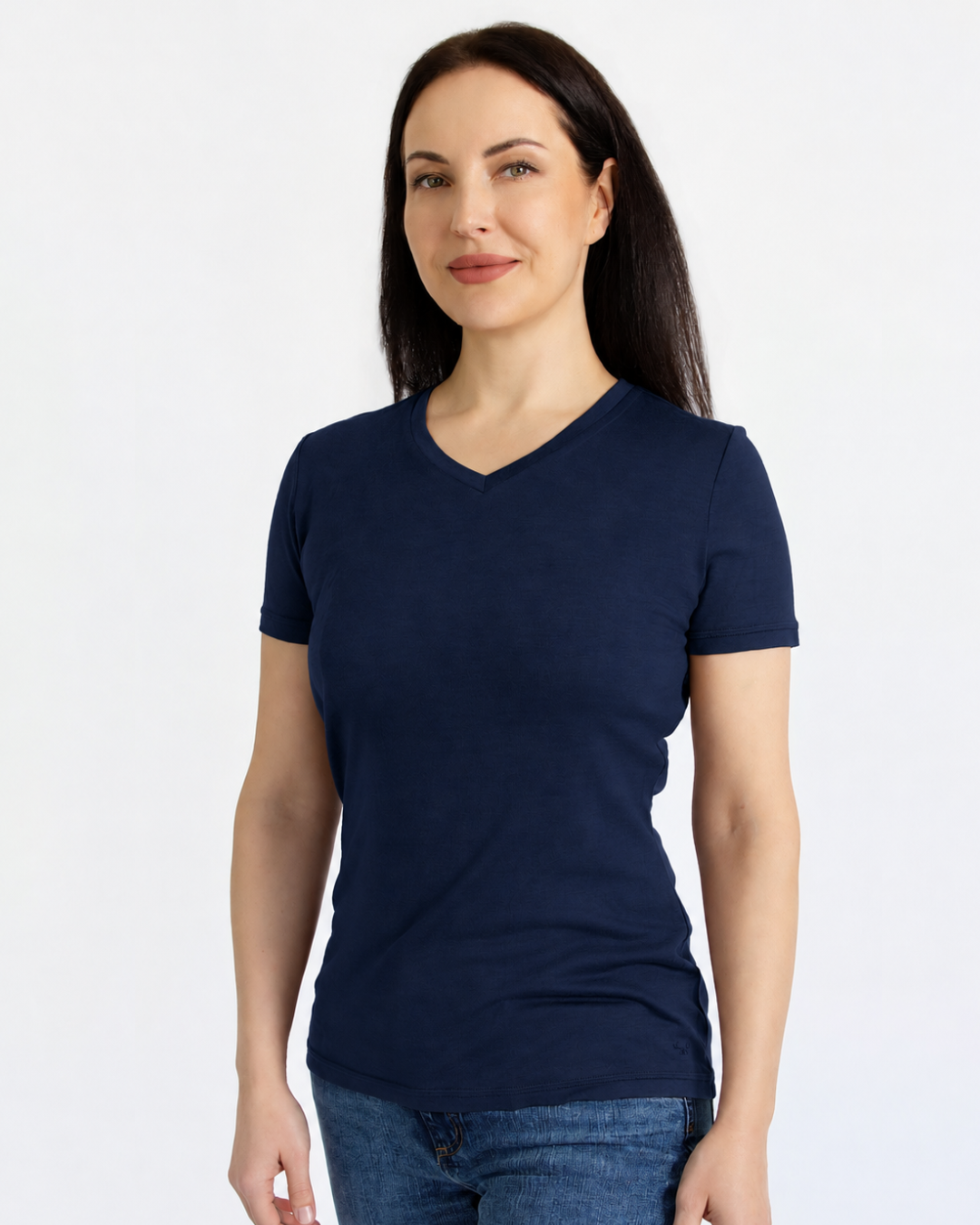 Women's V-Neck T-Shirt - 100% Merino Wool, Navy [PREORDER]