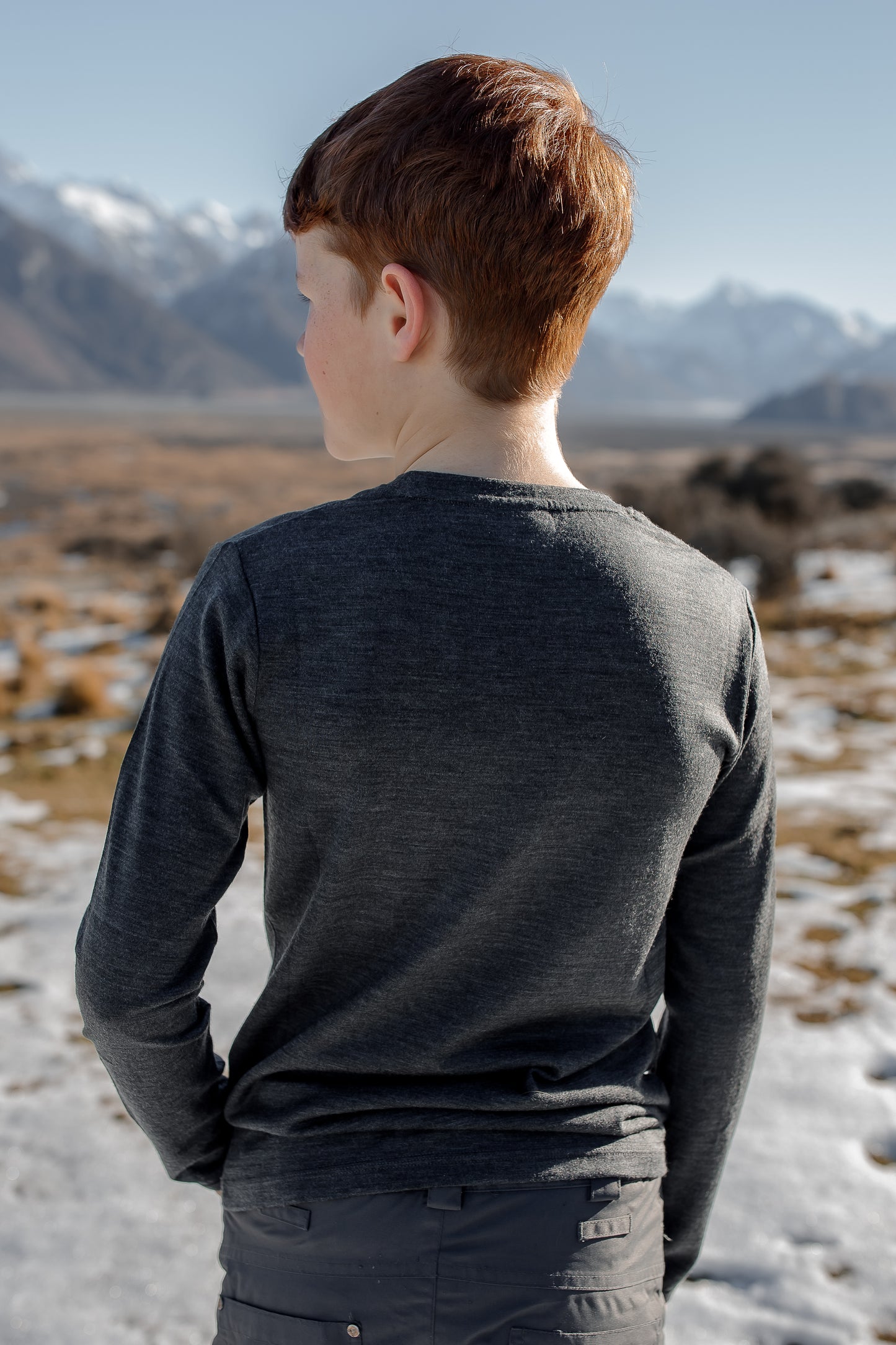 Youth Long Sleeve - 100% Merino Wool, Slate Grey