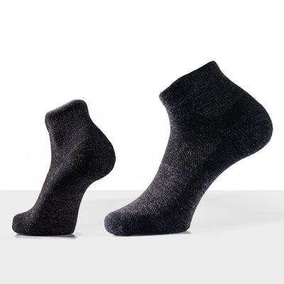 Close-up of merino polo collar and ankle sock ribbing, showing fine-knit texture and tonal colour pairing